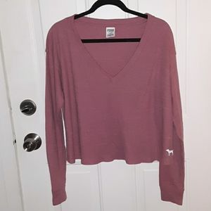 Nwot Pink cropped long sleeve waffle top
